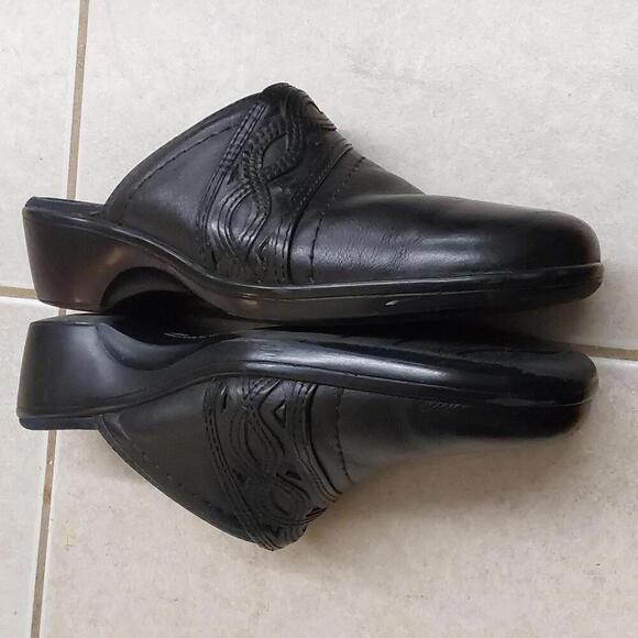 Clark's bendables 8M black leather open heel slip on shoes - Picture 4 of 12